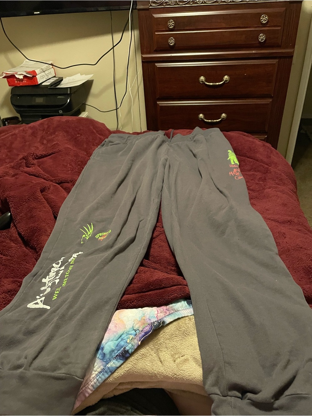 Charcoal Graphic Joggers with Neon Accents - Unbranded